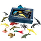 Assorted ocean animal toys in front of their packaging box labeled 'Ocean Creatures'.
