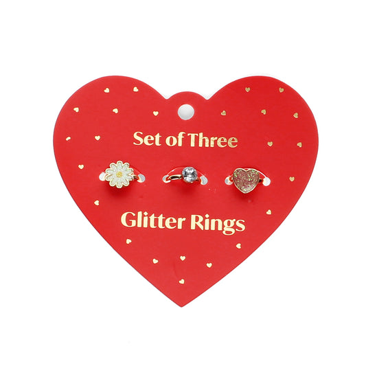 Glitter Rings On Heart Card (set of 3)