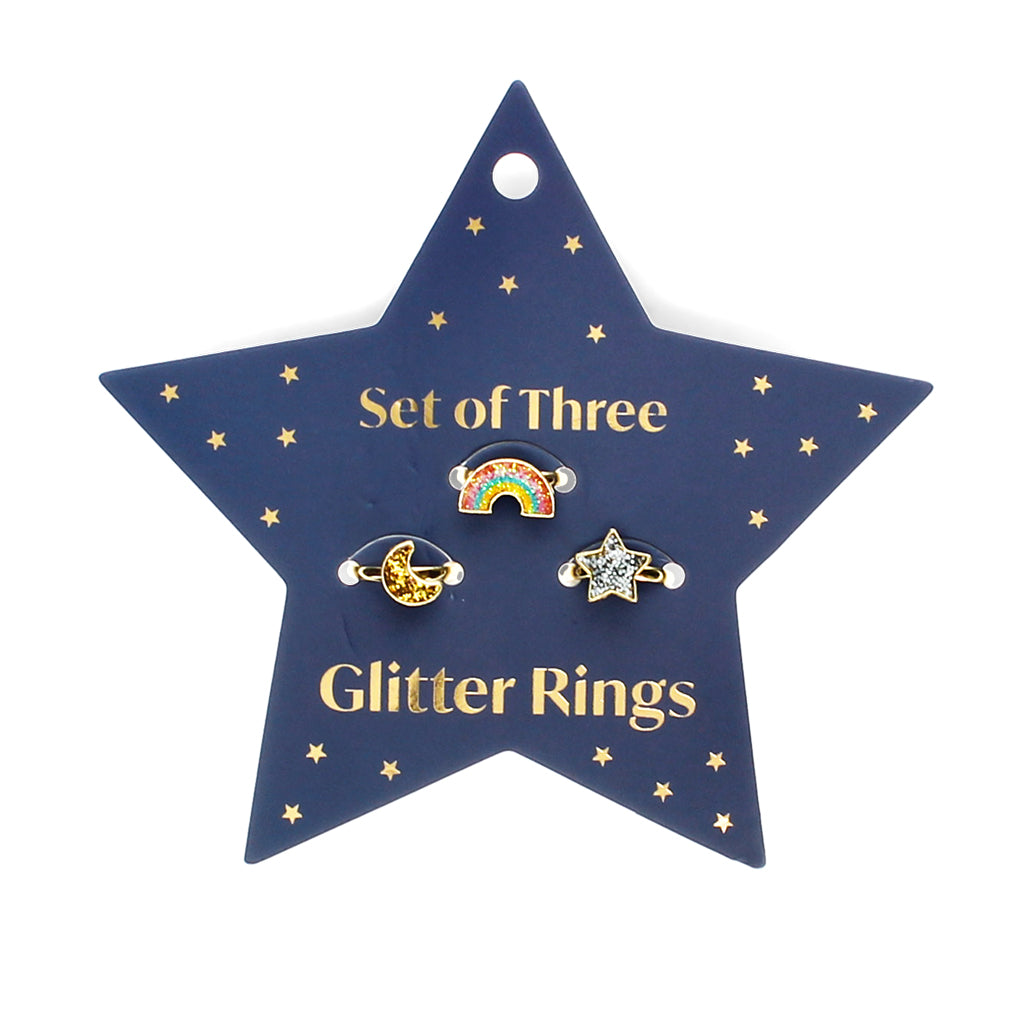 Glitter Rings On Star Card (set of 3)