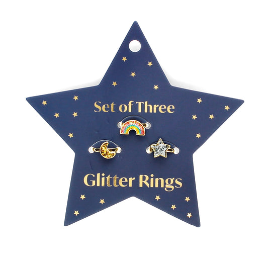 Glitter Rings On Star Card (set of 3)