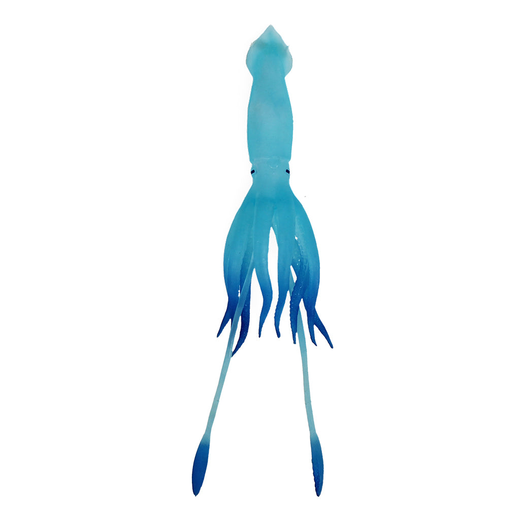 Blue squid-shaped toy on a white background