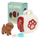 Toy dog with playset and packaging labeled 'Pet Home' on a white background