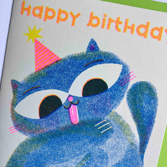 Birthday Cat - A6 Riso Greeting Card