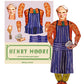 Paper puppet set of Henry Moore with cut-out pieces on a white background