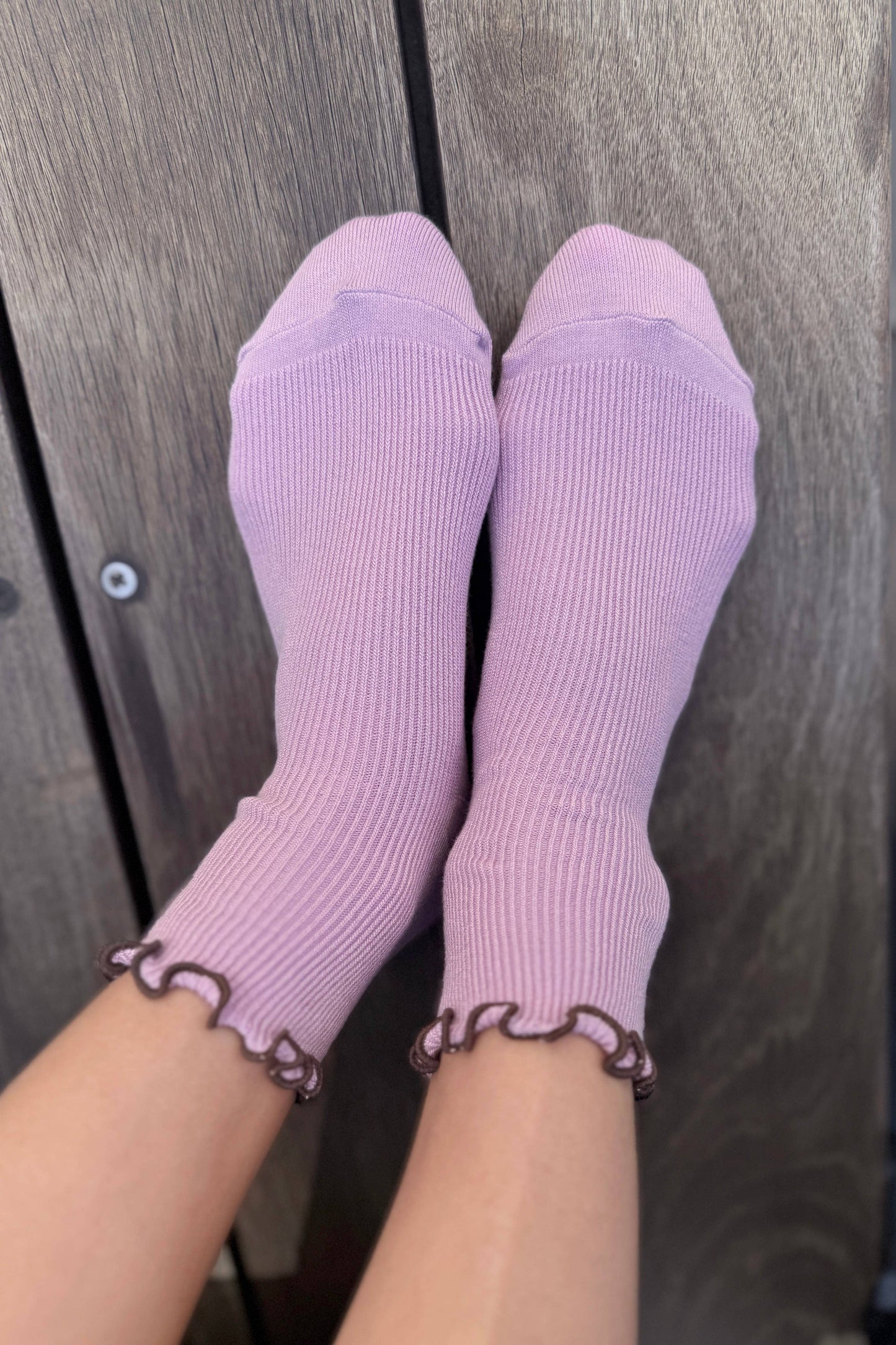 Le Bon Shoppe Lilac/Brown Petite Ruffled Modal Socks