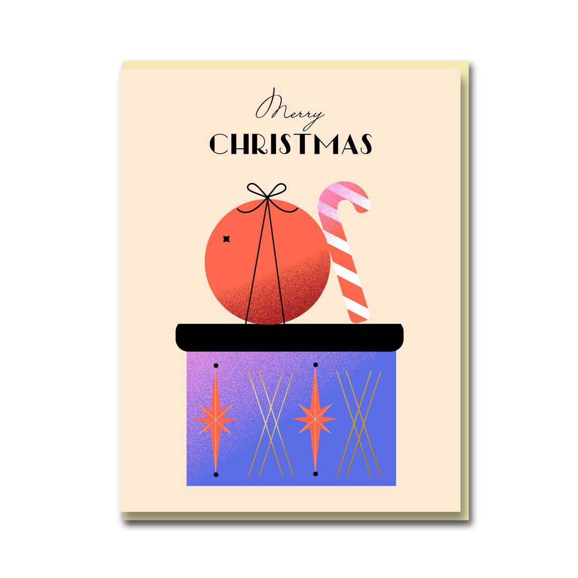 Christmas Morning Gold Foiled card set by Darling Clementine, featuring 8 blank cards with gift illustrations and matching cream envelopes, wrapped in tissue paper and placed in a handmade cream box.