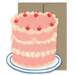 Card with a pink cake illustration and red cherries on top