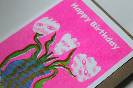 Happy Flowers - A6 Riso Greeting Card