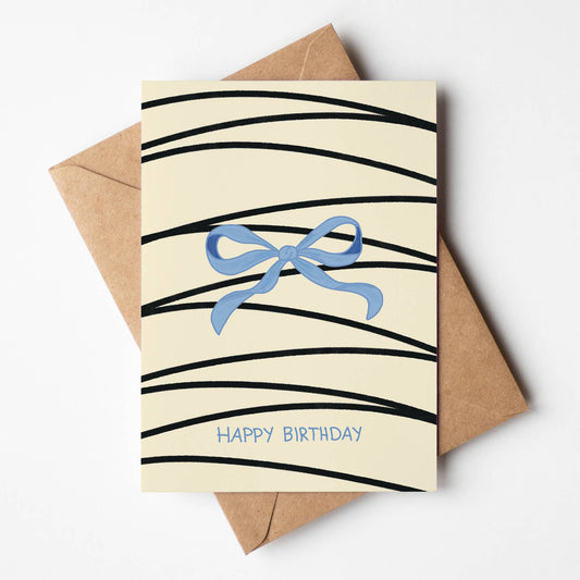 Blue Bow Birthday Greeting Card