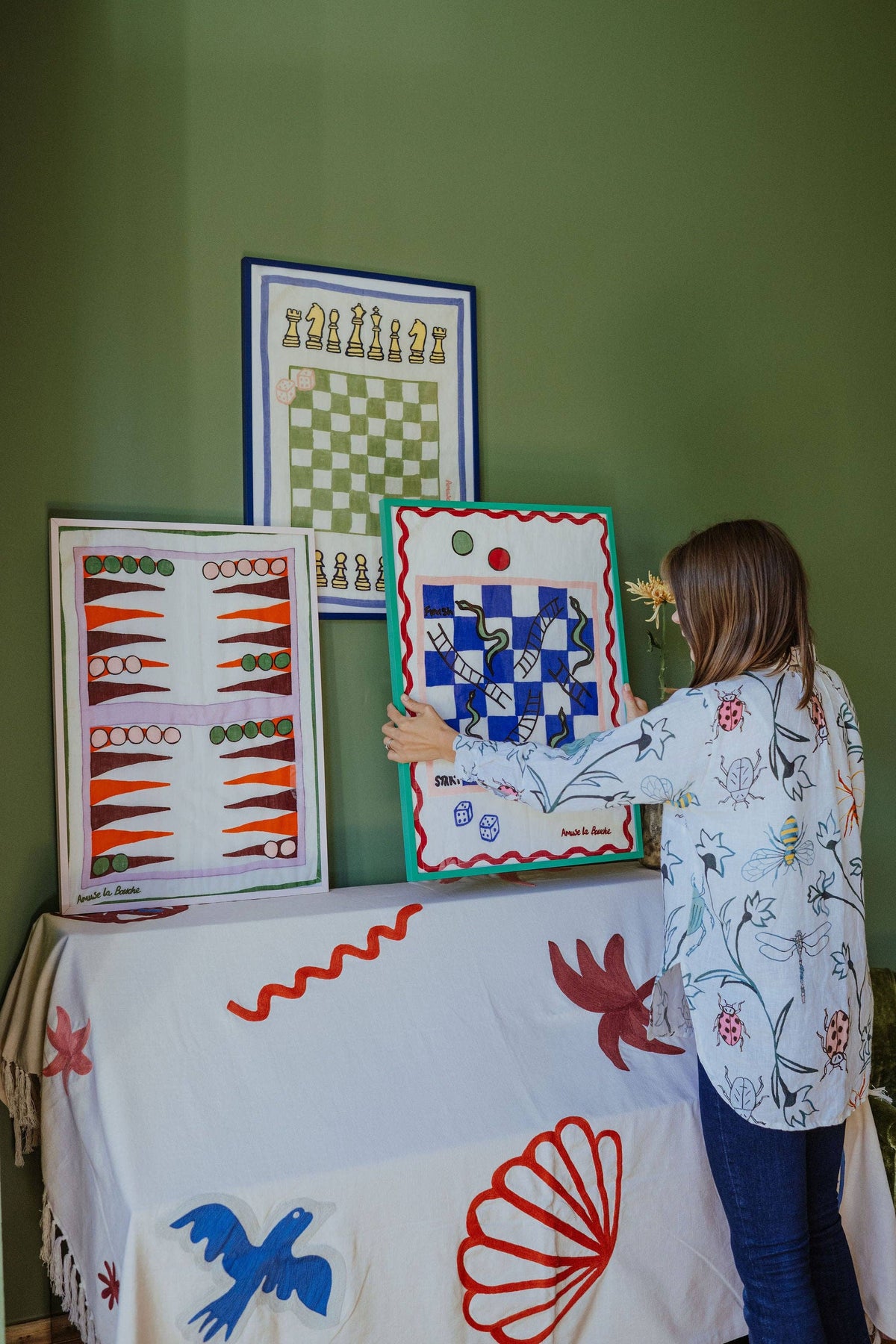 Azure Snakes & Ladders Tea Towel