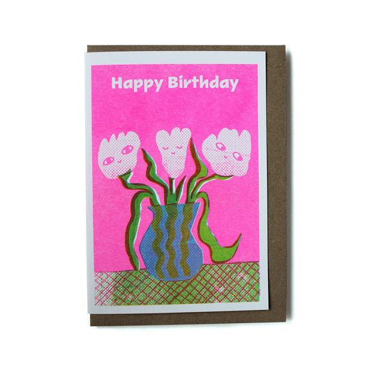 Happy Flowers - A6 Riso Greeting Card