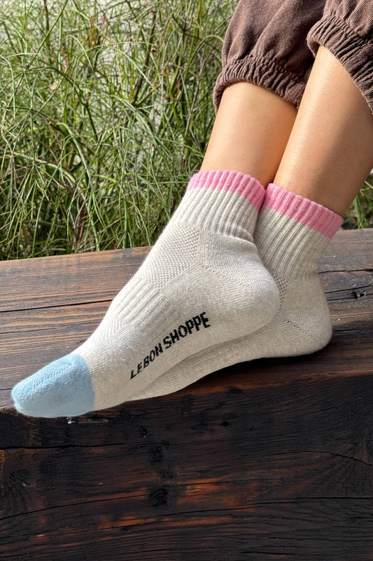 Le Bon Shoppe Grey Pink Colour Block Girlfriend Socks