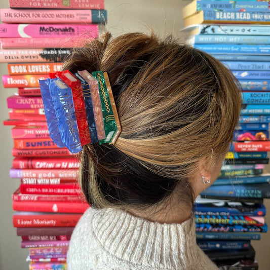 Hand-Painted Book Stack Claw Hair Clip