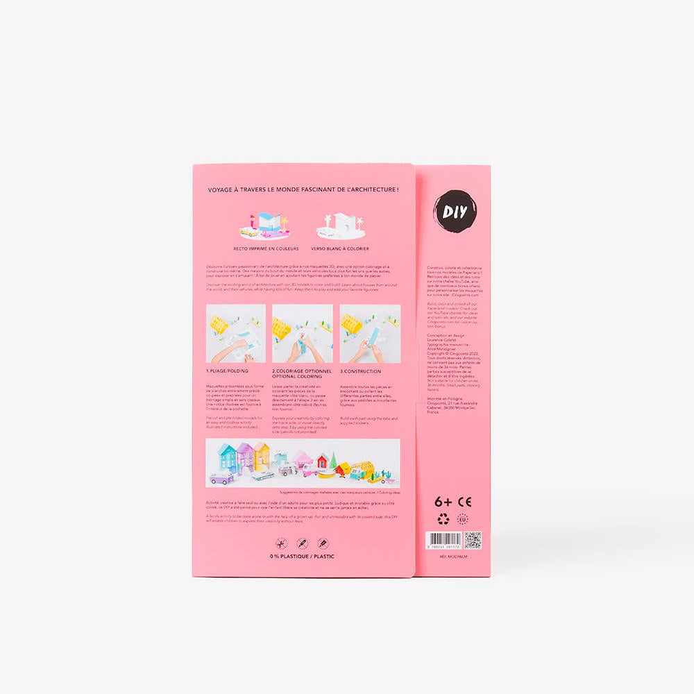 Pink packaging with text and graphics on a white background