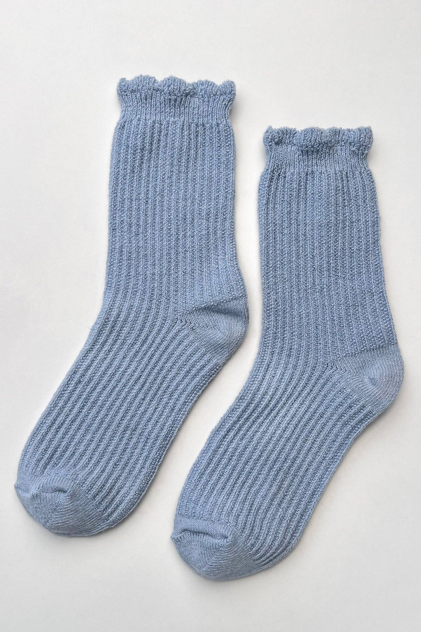 Le Bon Shoppe Pale Blue Linen Scallop Socks