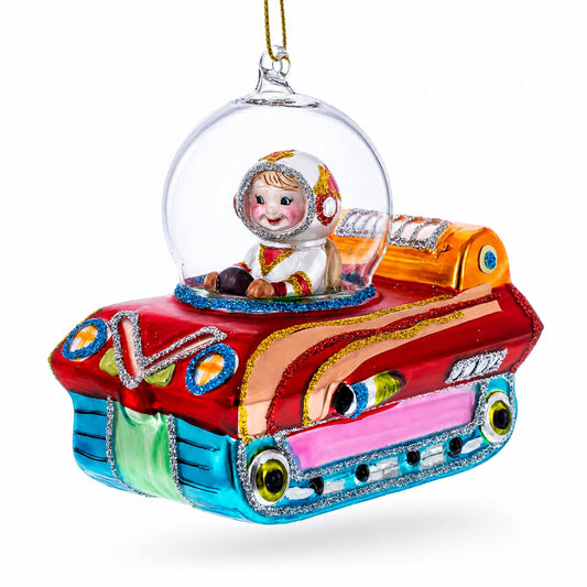 Astronaut Space Vehicle Glass Christmas Ornament