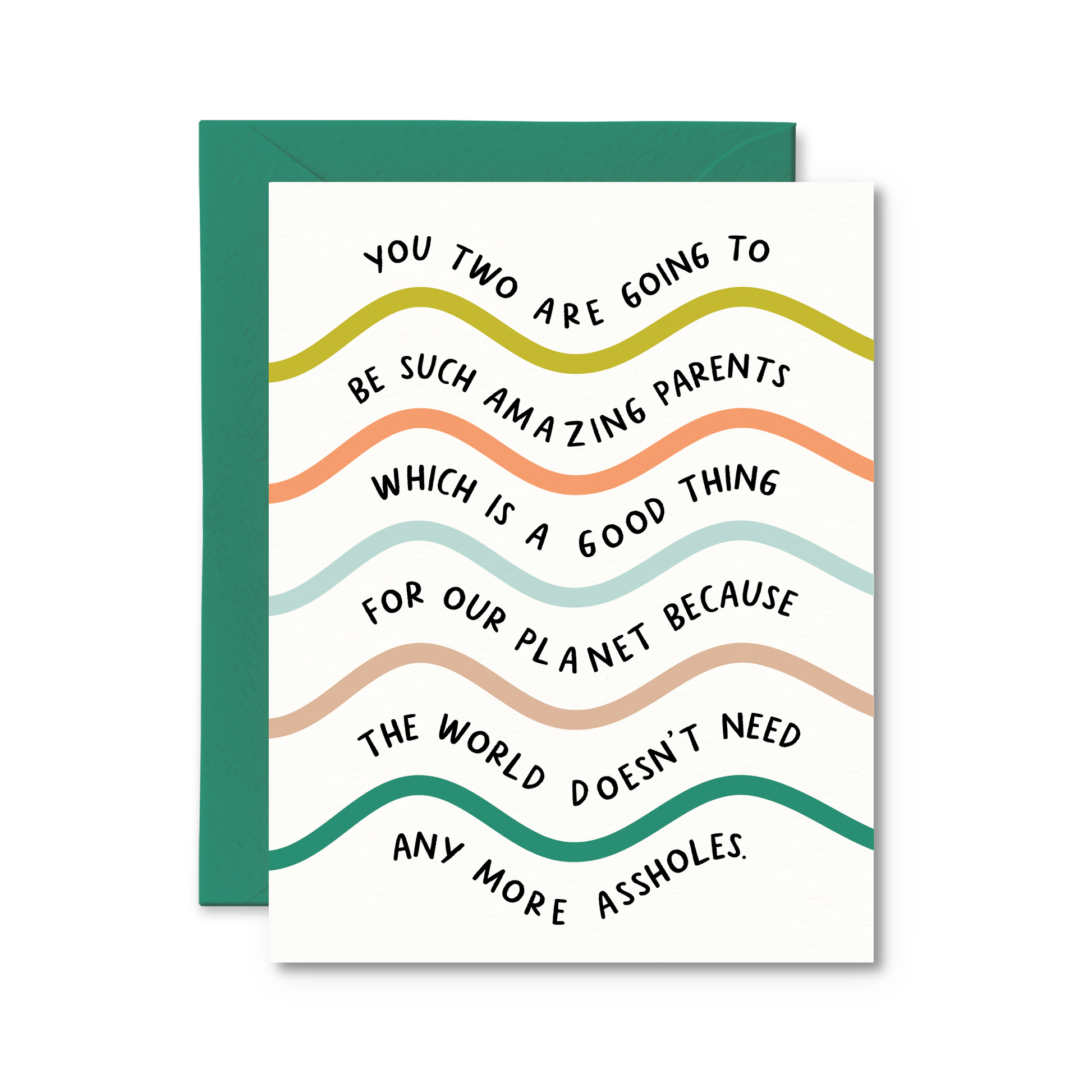 Greeting card with colorful text on a white background
