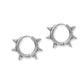 Pair of silver hoop earrings with spike details on a white background