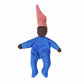 Baby doll with blue outfit and pink hat on a white background