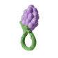 Purple grape-shaped teether with green base on a white background