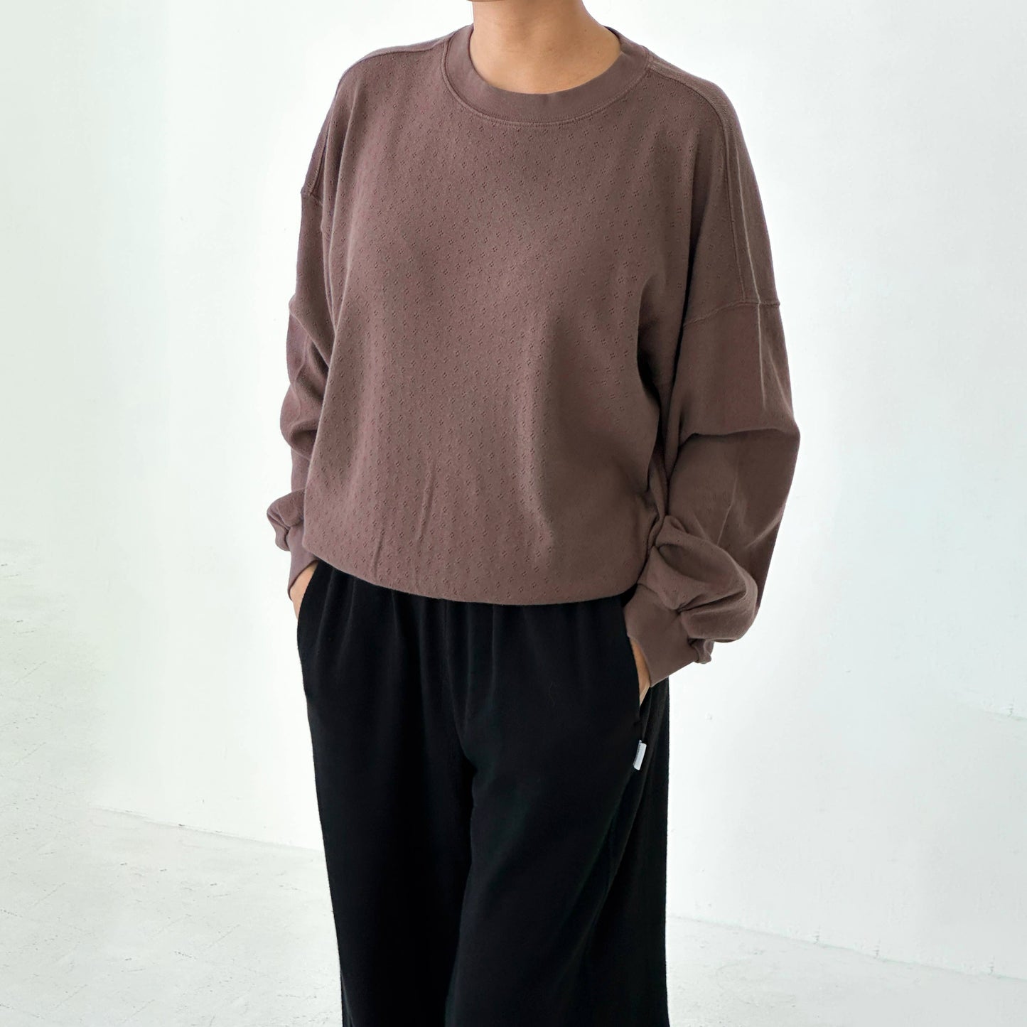 Le Bon Shoppe Chocolate Pointelle Core Sweatshirt