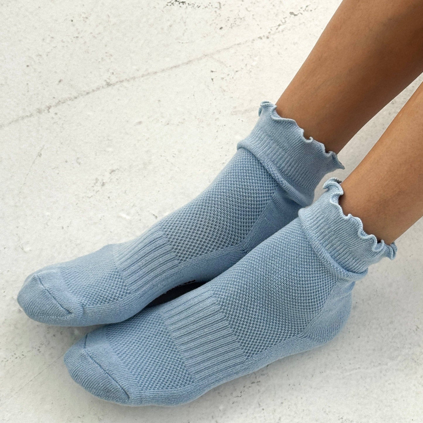 Le Bon Shoppe Periwinkle Ruffled Hugger Crew Socks