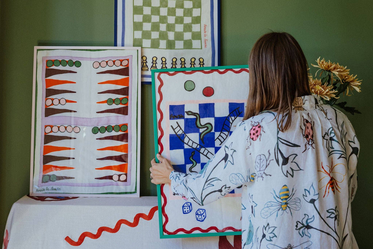 Azure Snakes & Ladders Tea Towel