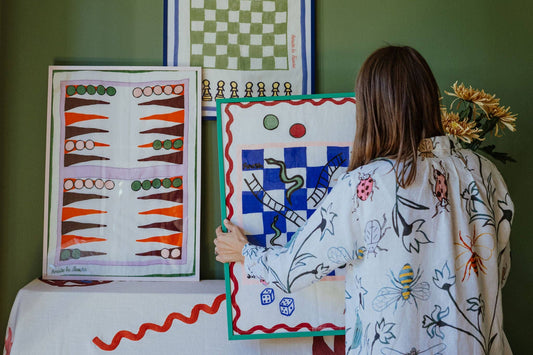 Azure Snakes & Ladders Tea Towel