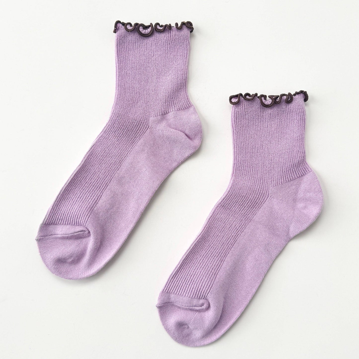 Le Bon Shoppe Lilac/Brown Petite Ruffled Modal Socks