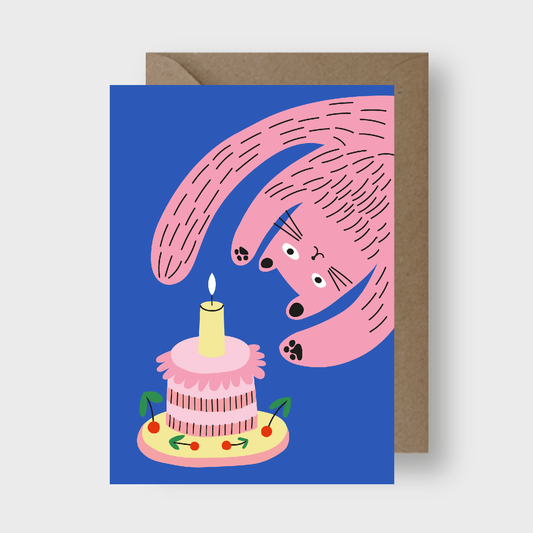 Whimsical Pink Cat Greeting Card