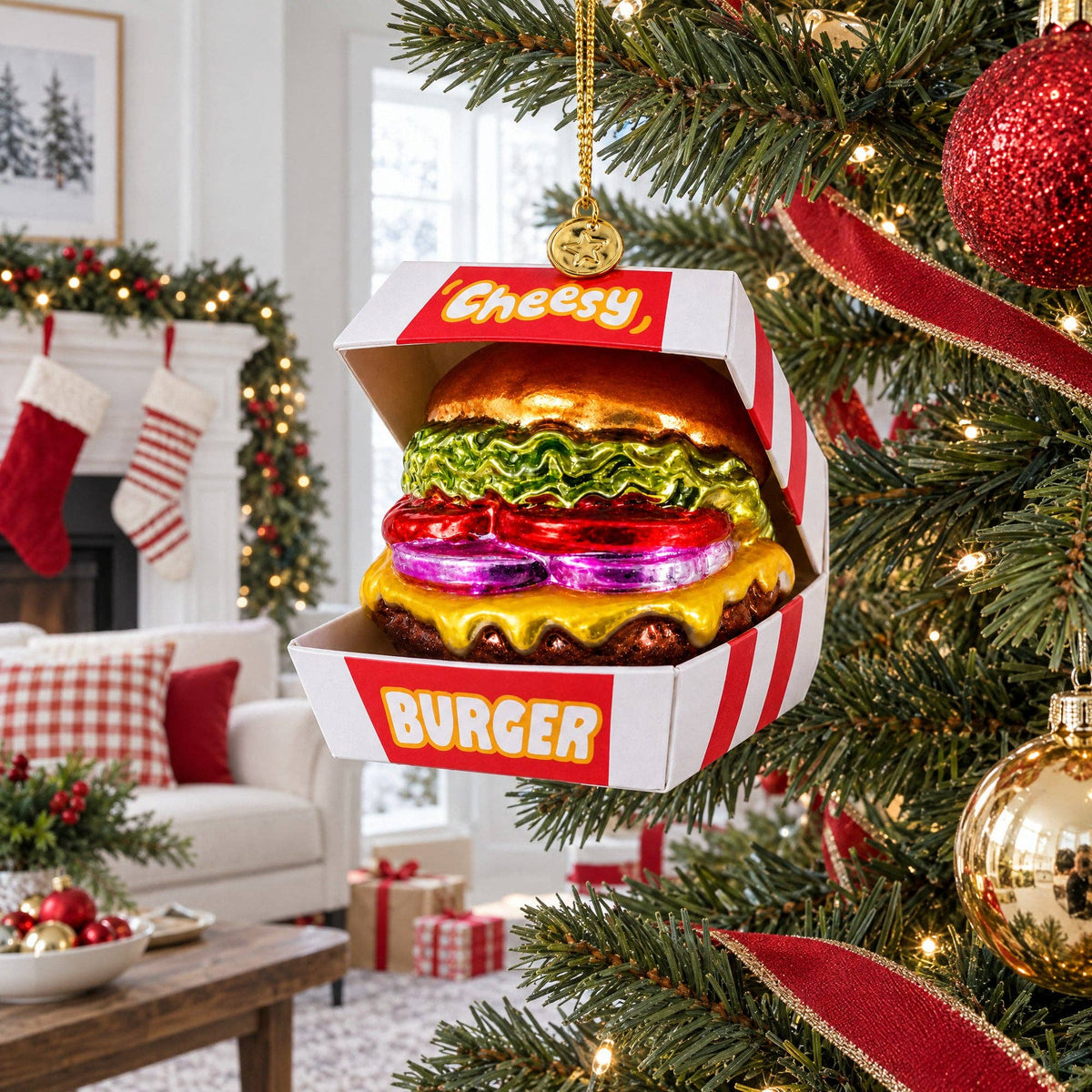Cheeseburger Glass Christmas Ornament