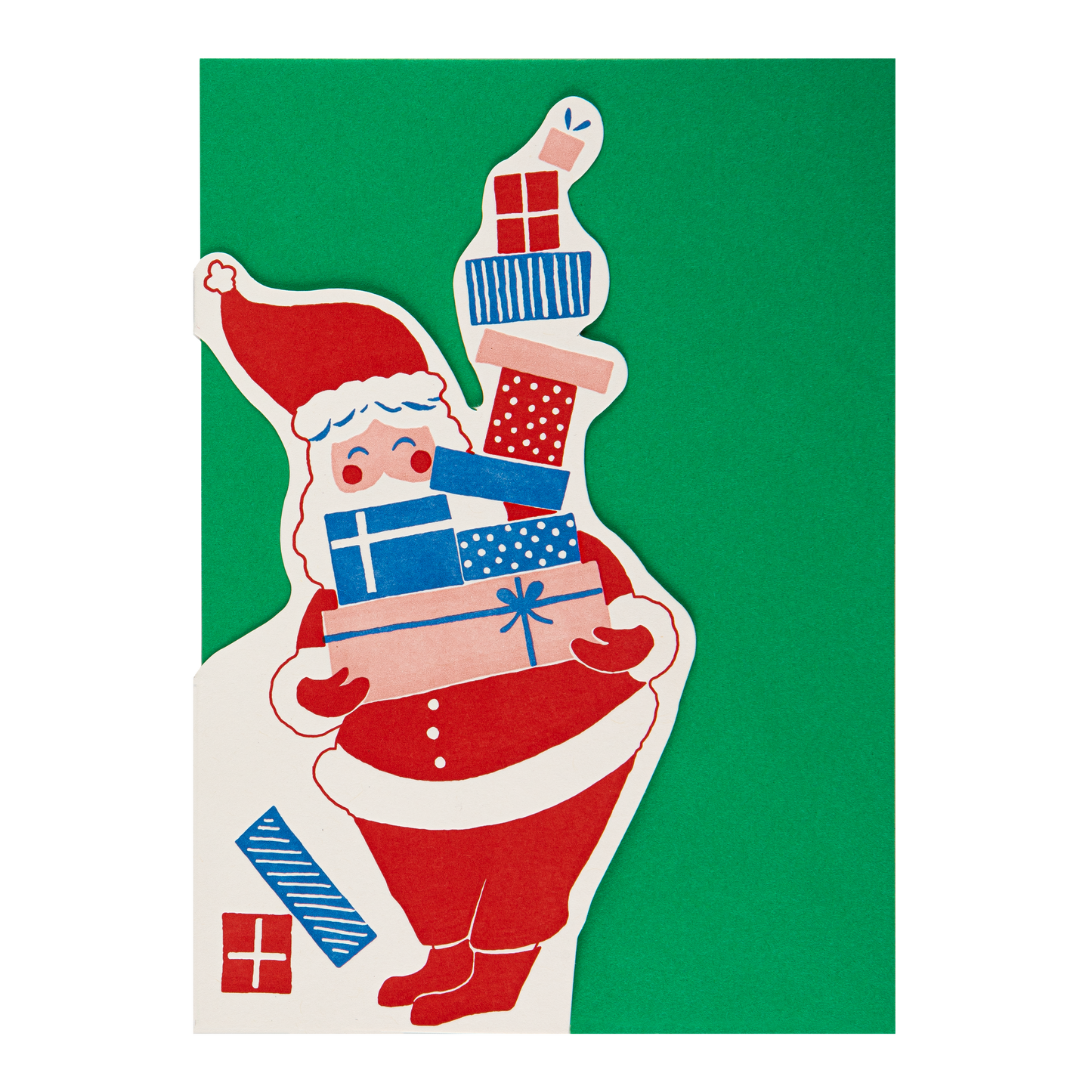 Father Christmas and Presents Cut-Out Greeting Card
