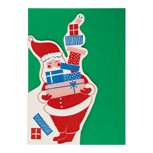 Father Christmas and Presents Cut-Out Greeting Card