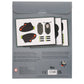 Packaging of craft kit with illustrations of creatures and text on a gray background