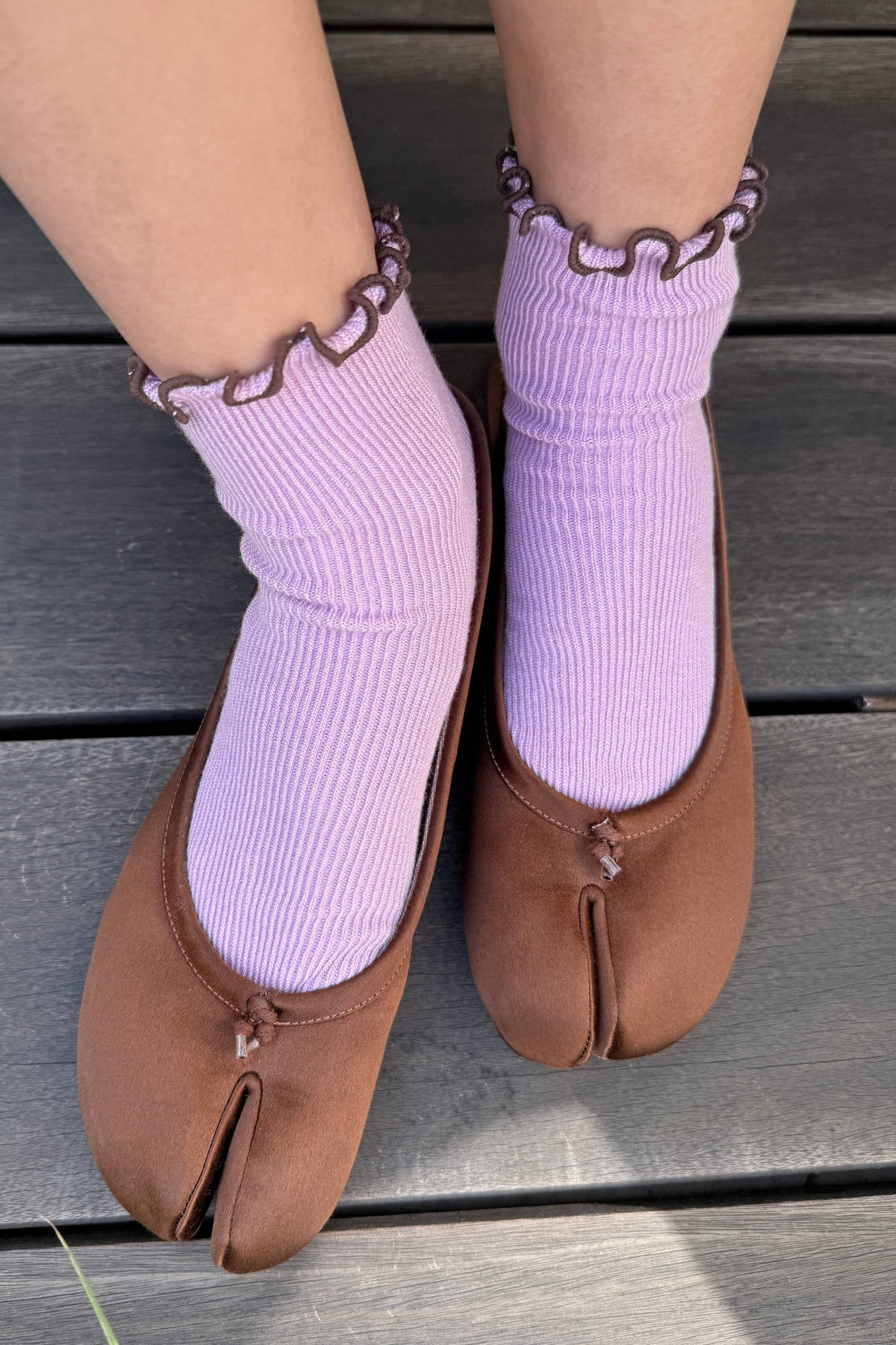 Le Bon Shoppe Lilac/Brown Petite Ruffled Modal Socks