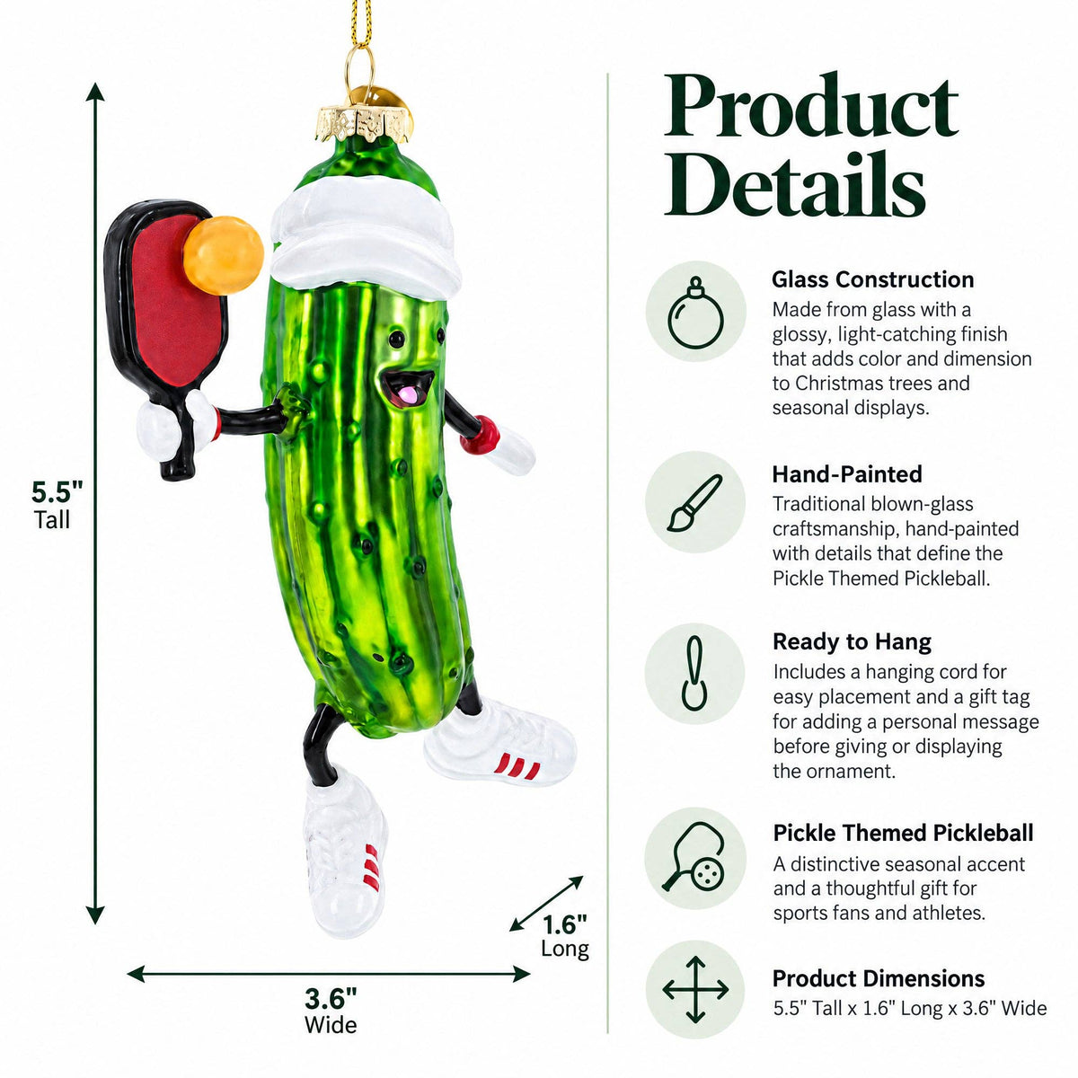 Pickleball Pickle Glass Christmas Ornament