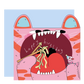 Cartoon cat with a birthday cake and 'happy birthday' text on a light blue background
