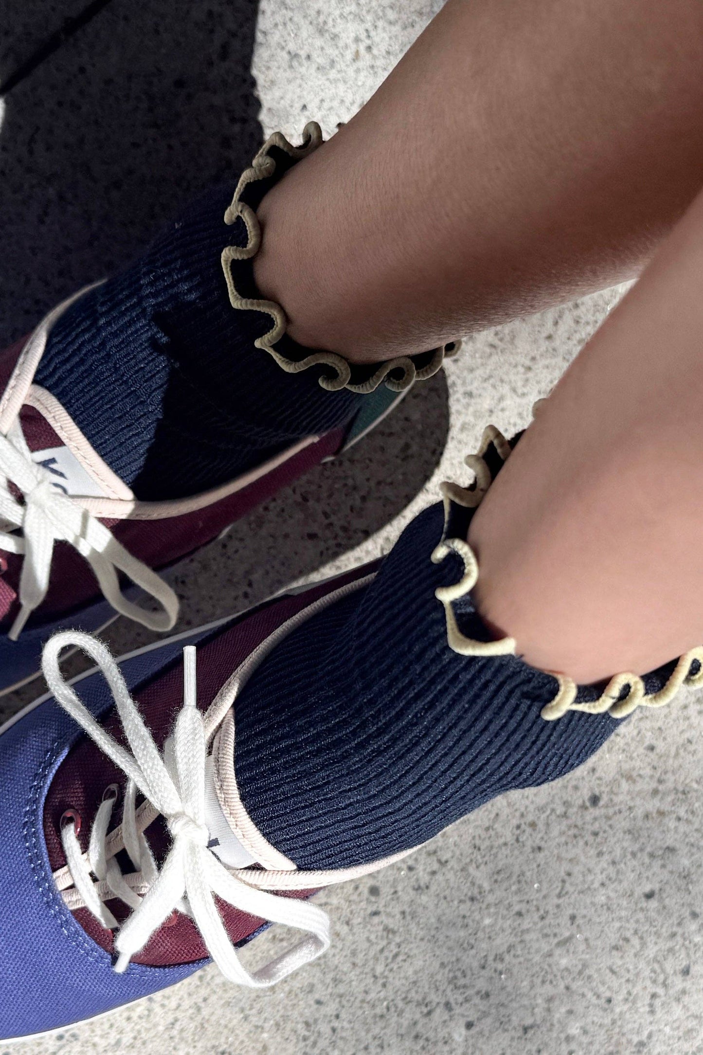 Le Bon Shoppe Navy/Butter Petite Ruffled Modal Socks
