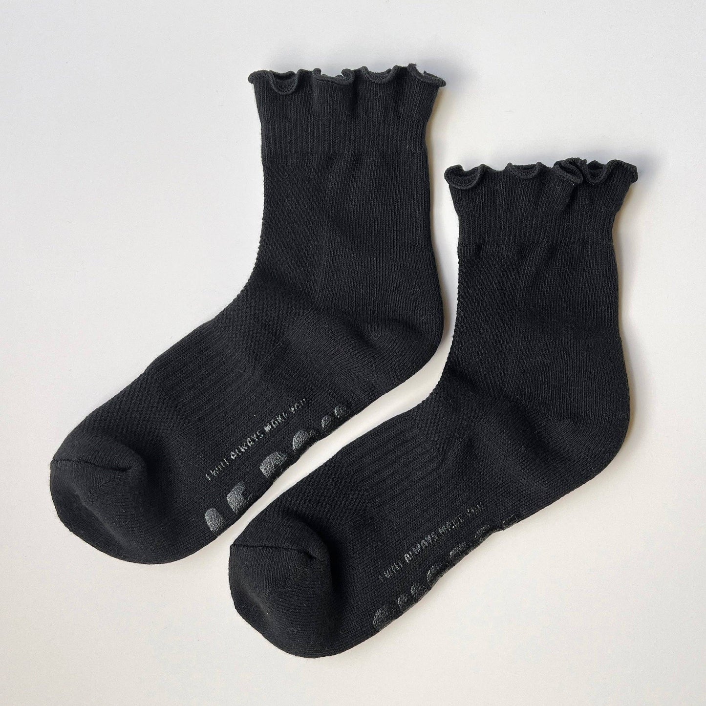 Le Bon Shoppe Black Ruffled Hugger Crew Socks