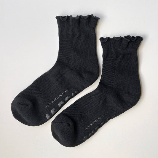 Le Bon Shoppe Black Ruffled Hugger Crew Socks
