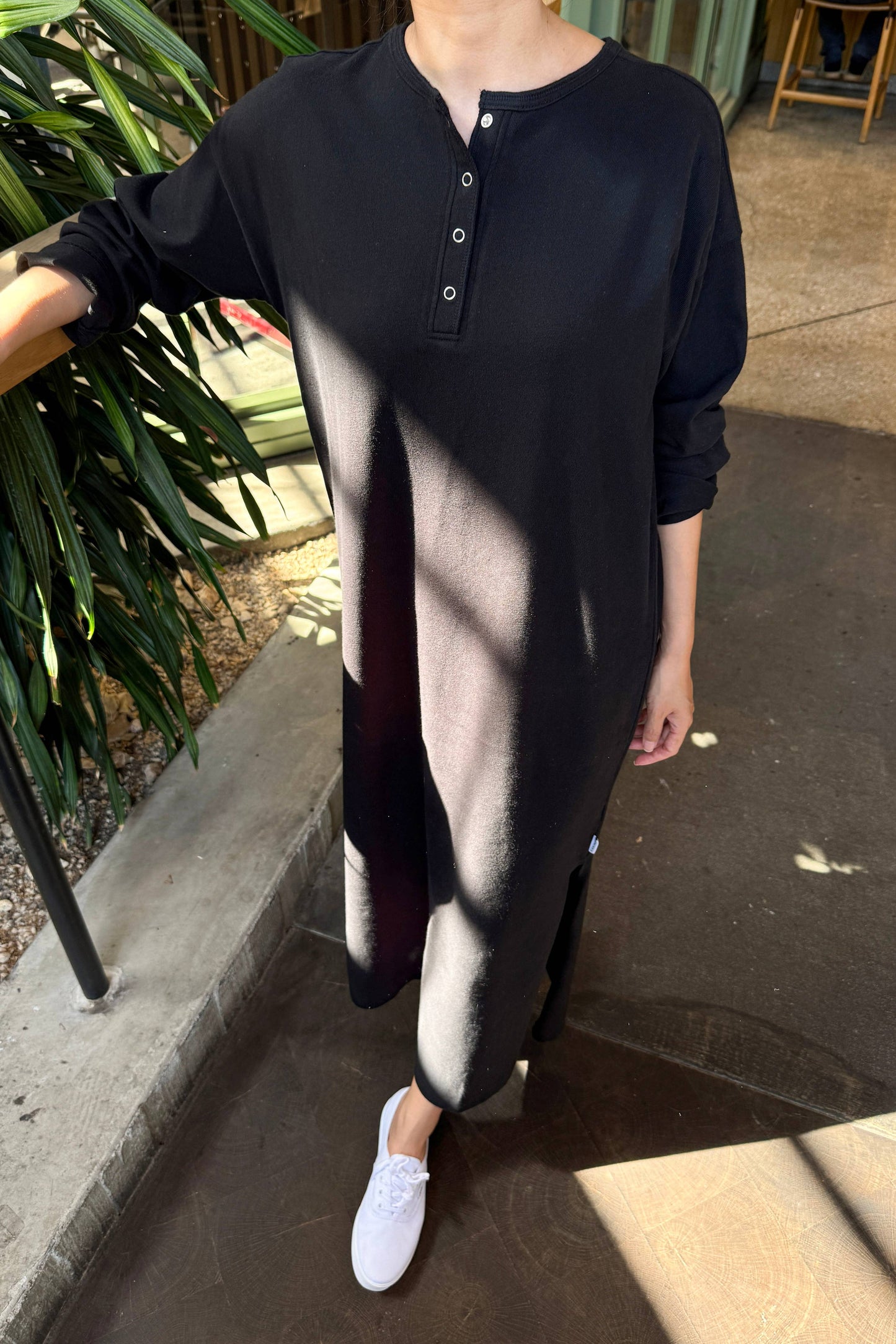 Le Bon Shoppe Black Soft Jersey Henley Dress
