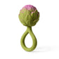 Natural rubber baby rattle shaped like an artichoke, eco-friendly, soft, and safe for sensory play and teething.