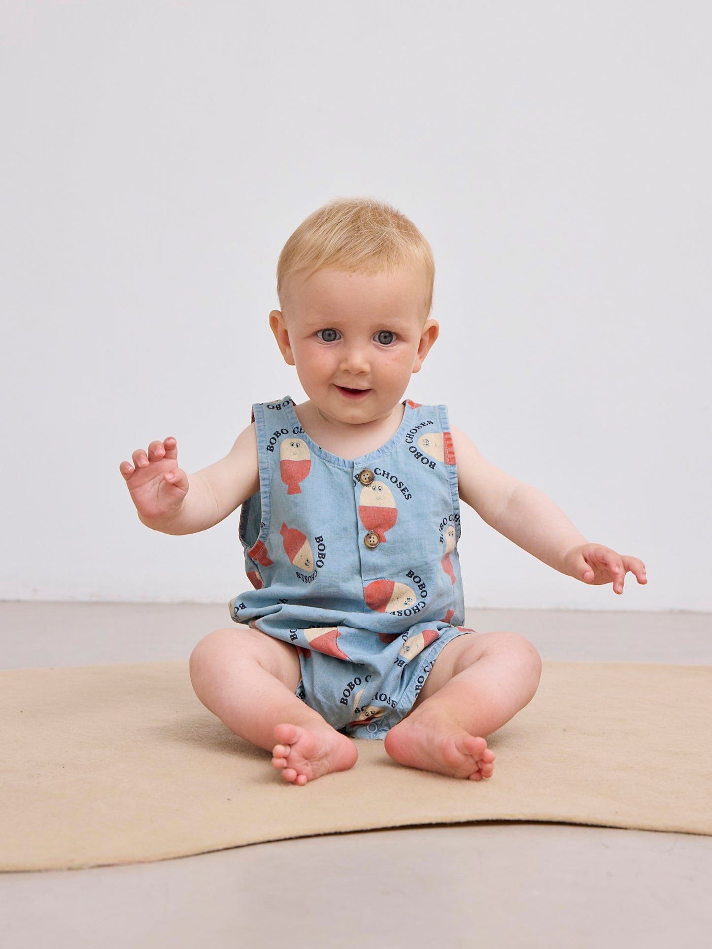 Bobo Choses Baby Morning Egg All Over Denim Playsuit