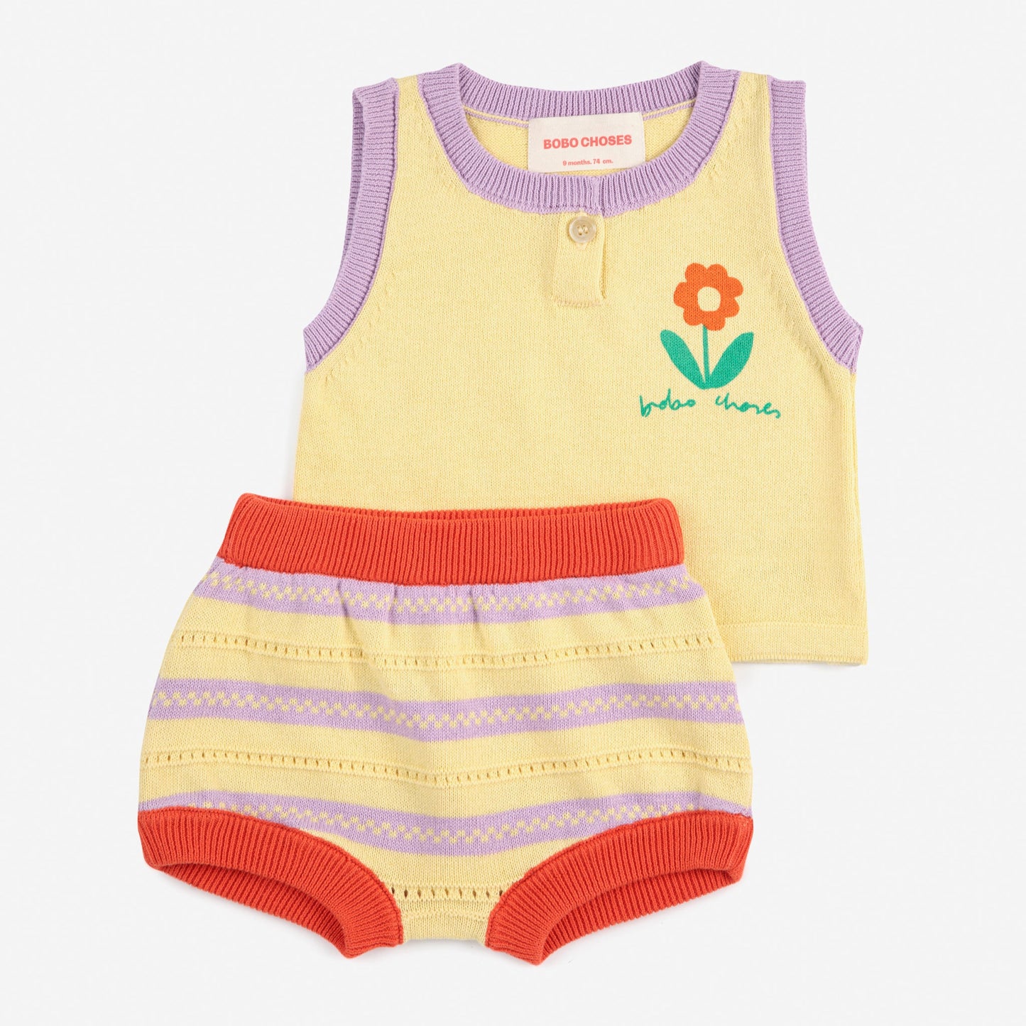 Yellow knitted floral set - Bobo Choses