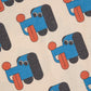 Pattern of blue cartoon dogs with orange noses on a beige background