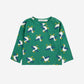 Green long-sleeve shirt with duck pattern on a white background