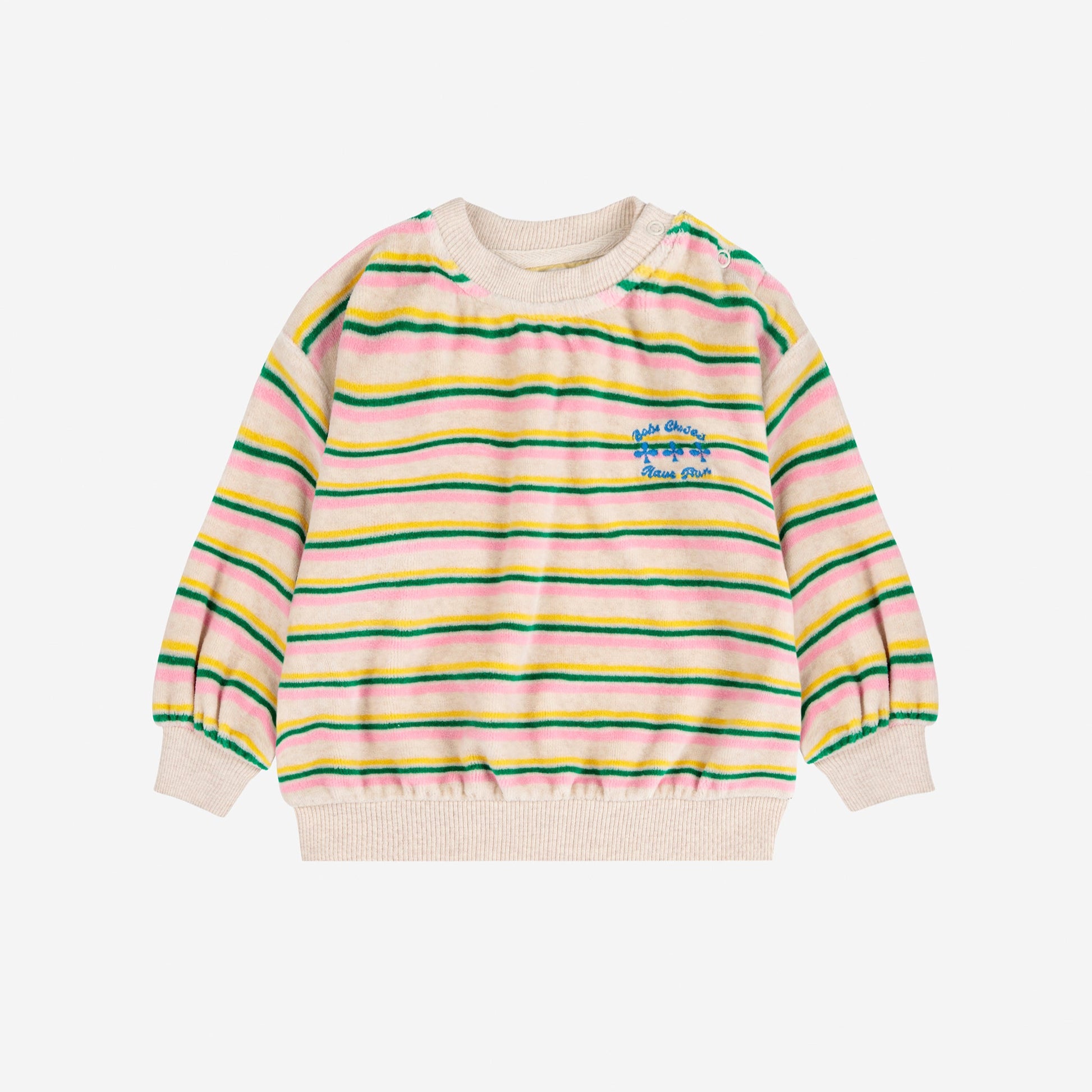 Striped sweater with a logo on a white background