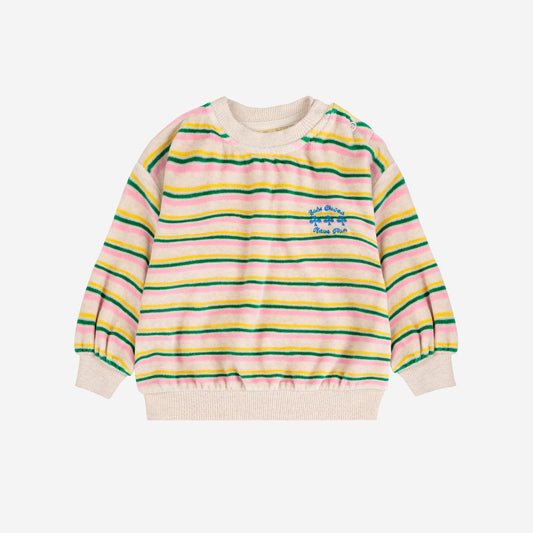 Striped sweater with a logo on a white background