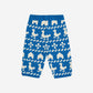 Blue baby leggings with white animal patterns on a white background