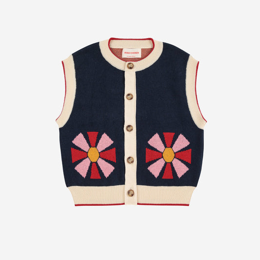 Knitted vest with floral patterns on a white background